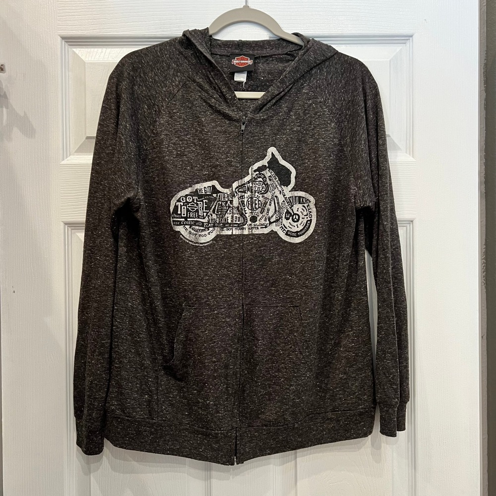 Harley Davidson Zip Hoodie Polyester Linen Charcoal Heather Biker Moto Edgy XL